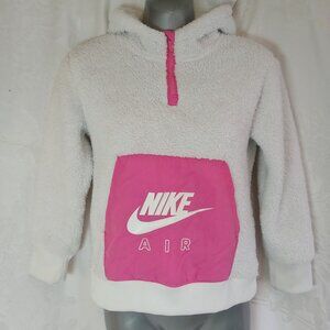 Nike Half Zip Sherpa Girls Size Medium White Pink Pullover Teddy Hoodie 10/12